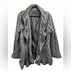 Sandro Gray Leopard Print Teddy Jacket